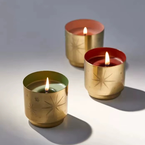 Vases à bougies en laiton gravé, porte-bougie décoratif pour aromathérapie, remplissage de cire, décoration intérieure - Product Image 1