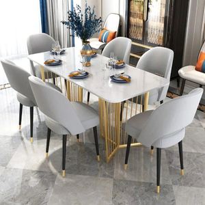 Mesas de Comedor Rectangulares con Tapa de Mármol, Mesa de Comedor de Lujo para 4 Personas, Mesa de Comedor de Metal con Tapa de Mármol Blanco - Product Image 5