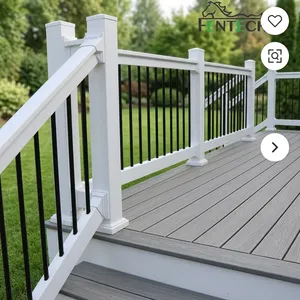 Rampe de terrasse moderne blanche avec balustres en métal noir, main courante d'extérieur durable pour porche, balcon et entrée de maison - Product Image 4