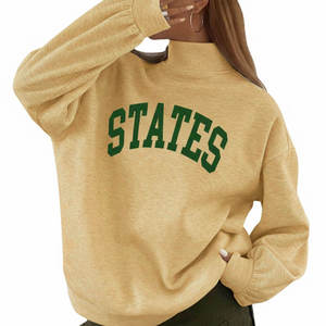 Sweat-shirt bicolore à col montant pour femme en tissu molletonné Spandex/Coton, coupe oversize, haute qualité, service OEM, chaud, avec badge imprimé, pour l'hiver - Product Image 6