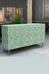 Blue Bone Inlay Modern Solid Mango Wood <b>6</b>-<b>Drawer</b> Eco-Friendly Durable Dresser Handmade Chest Bedroom Living Room Hospitality - Product Image 4