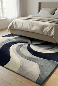 Tapis d'intérieur haut de gamme fait main en laine tuftée, antidérapant, épaisseur 10-14 mm, avec envers en coton et silicone, à poils moyens, motif abstrait moderne en spirale - Product Image 3