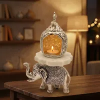 Porte-bougie en forme d'éléphant avec plateau en marbre