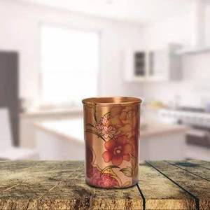 Vaso con Estampado de Flores de Cobre, Vaso de Agua con Diseño Botánico, Taza Decorativa para Bebidas, Vajilla Reutilizable, Artículo de Regalo para el Hogar y la Cocina - Product Image 1