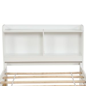 Letto singolo bianco con letto estraibile e libreria, prodotto imbottito - Product Image 1