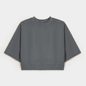<b>Women</b> Dark Gray Crew Neck Batwing Sleeve Short <b>Sweatshirt</b> Casual Solid Pullover Customized Trending <b>Women</b> Fashion - Product Image 5