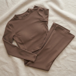 Conjunto de yoga para mujer, color gris carbón, top corto acanalado, sujetador deportivo, leggings de cintura alta, para gimnasio, fitness, entrenamiento, pilates, ejercicio - Product Image 6