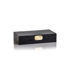 Boîte à bijoux rectangulaire en corne avec couvercle, design minimaliste, finition laquée, conteneur de rangement à 1 niveau - Product Image 5