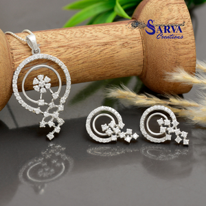 ชุดสร้อยคอและต่างหูเงินแท้ 925 ชุบทองคำ SARVA Creations ดีไซน์ลายดอกไม้แบบ Pav หรูหราสำหรับผู้หญิง สไตล์งานแต่งงาน - Product Image 2