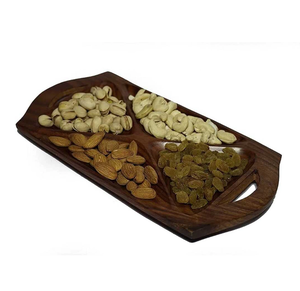 Plateau de service élégant en bois massif foncé, artisanal, pour fruits secs, 4 compartiments, à prix bas - Product Image 1