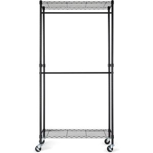 Appendiabiti a doppio asta regolabile nero resistente 91,4 cm x 35,6 cm x 182,9 cm con ruote per organizzare l'armadio - Product Image 3