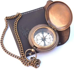 Brújula de latón hecha a mano con pulsador y estuche de cuero negro, brújula de bolsillo náutica vintage, regalo de navegación para viajes - Product Image 2
