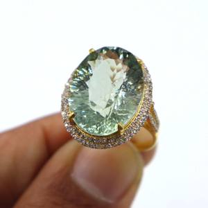 Anillo de Plata de Ley 925 Chapado en Oro con Amatista Verde Natural y Diamantes, Anillo de Regalo con Piedras Preciosas para Mujer - Product Image 1