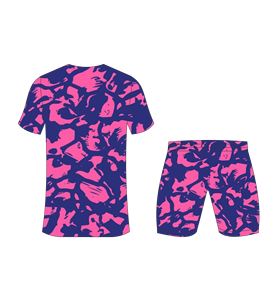 Custom sublimated soccer uniform set for men with dark navy and bright pink camo pattern print jersey and matching <b>shorts</b> - Product Image 6
