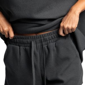 Pantalones Cortos Negros Texturizados Personalizados para Mujer, Cintura Elástica con Cordón, Bolsillos Laterales, Corte Holgado, Ropa Casual para el Hogar, Venta al Por Mayor - Product Image 6