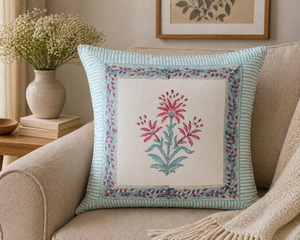Stylish Floral Hand <b>Block</b> Printed Cushion Cover Cotton Decorative Sofa Pillow Cover for Interior Decor - Product Image 5