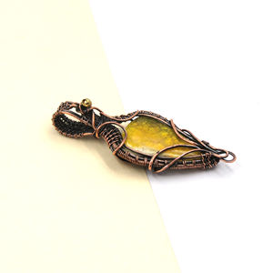 Collar con Colgante de Corazón de Jaspe Amarillo Hecho a Mano, Envuelto en Alambre, Chapado en Oro de 18K, Joyería de Cobre con Piedras Preciosas, Colgante Boho Grande - Product Image 4