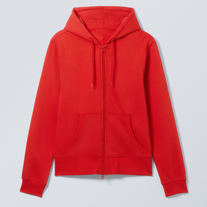 Custom <b>Men</b>’s <b>Red</b> Full Zip Blank <b>Hoodie</b> with Drawstring Hood and Split Kangaroo Pockets Casual Sweatshirt - Product Image 2