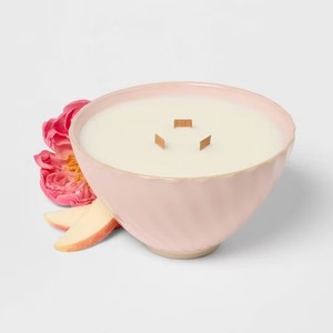 Vaso de cerámica superventas para velas con triple mecha de madera, cuenco ancho, acabado de brillo suave, reutilizable, decoración de lujo para el hogar, estilo de larga duración. - Product Image 2