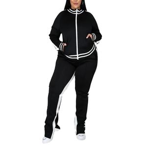 Custom Logo Plus Size Two Piece Set <b>Women</b> Sweatsuit <b>Zip</b> Striped <b>Top</b> Sweatpants Jogger Set Custom Logo Two Piece Set <b>Women</b> 2026 - Product Image 3