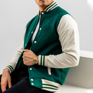 เสื้อแจ็คเก็ตวาร์ซิตี้สีเขียวขาวสำหรับผู้ชาย พร้อมโลโก้ตัวอักษร ปกคอพับ สวมใส่สบายๆ ในฤดูใบไม้ร่วง - Product Image 5