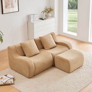 Divano a 2 Posti a L in Tessuto Teddy, Design Ergonomico con Braccioli Curvi, Alta Densità 32D, Arredamento per Soggiorno Senza Montaggio - Product Image 2