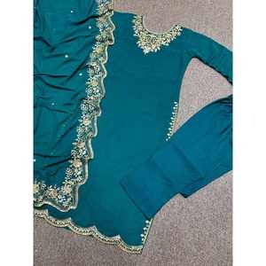 ผ้าจอร์เจียเจ็ตปักลายเสื้อกางเกงทำงานกับ dupatta rama - Product Image 6