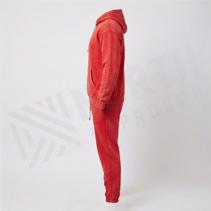 Survêtement à capuche rouge pour homme, manches longues, couleur unie, vêtements de sport décontractés avec poches à cordon, coupe régulière, vêtements d'automne - Product Image 3
