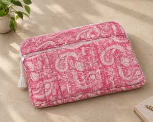 Funda acolchada de algodón para portátil con cremallera, hecha a mano con estampado de bloques, portátil, de 16 pulgadas, para MacBook Air, funda protectora para viajes - Product Image 1