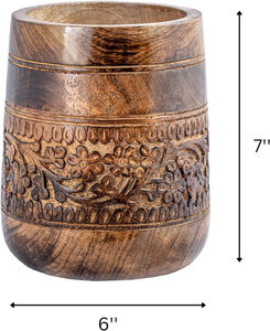 Soporte grande de madera para utensilios de cocina de 7 pulgadas, utensilios de madera hechos a mano, organizador de espátula de cocina, diseño Floral elegante - Product Image 3