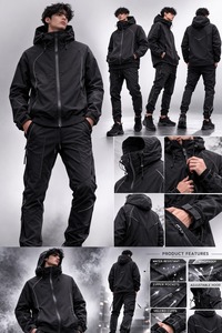 Wholesale Custom Logo <b>Men's</b> Stylish Rain <b>jacket</b> for <b>men</b> Polyester Outdoor Waterproof Coat with Reflective Stripe Winter Season - Product Image 4
