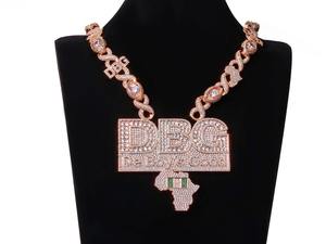 DBG Letter Moissanite Iced Out Pendant Africa <b>Map</b> Rhodium Plated Rose Gold Hip Hop Statement Necklace for Men - Product Image 6