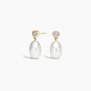 Boucles d'oreilles pendantes en pierre blanche serties de diamants ronds - Product Image 4