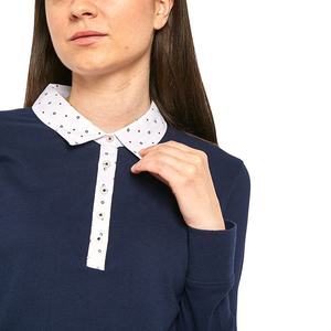 Polo de Manga Larga para Mujer, Color Azul Marino, con Cuello de Puntos Blancos, Tejido de Punto, Corte Regular Informal, 100% Algodón, Antiarrugas - Product Image 6