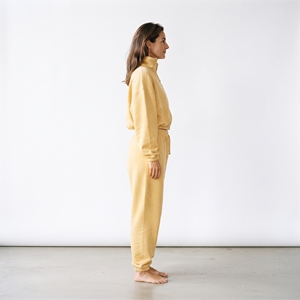 Women's <b>Yellow</b> Fleece Cropped Zip Up Hoodie and Jogger Pants Two Piece Tracksuit Set - Product Image 2