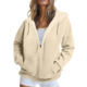 Women Solid Color Hooded Zip-Up <b>Fleece</b> <b>Sweatshirt</b> with Pockets Autumn Casual Wear 100% Cotton Eco-Friendly Waterproof - Product Image 6