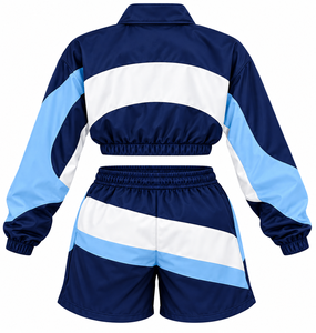 Women’s Custom Blue <b>White</b> Tracksuit Set 2 Piece Crop Jacket & <b>Shorts</b> Wholesale Athletic Sportswear Training <b>Jogger</b> Manufacturer - Product Image 4