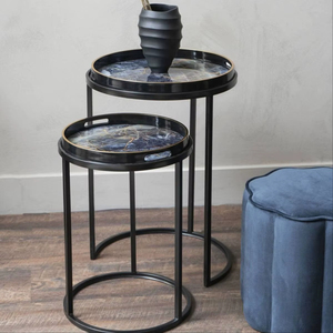 Modern Minimalist Iron <b>Nesting</b> <b>Table</b> With <b>Marble</b> Top For Contemporary Home And Office Furniture Decoration - Product Image 1