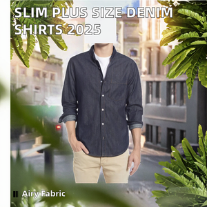 Chemise en jean pour homme à manches longues, boutonnée sur le devant, style décontracté, col classique, poche poitrine, tissu en jean doux, confortable, coupe classique - Product Image 5
