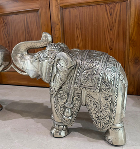 New German Silver Finish Handmade Large <b>Elephant</b> Statues Traditional <b>Decor</b> Indoor Entryway Home Decoration Irregular Shape Floor - Product Image 2