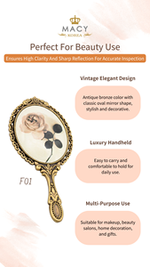 MACY BEAUTY KOREA Antique Bronze Oval <b>Handheld</b> <b>Mirror</b> with Crystal Vintage Vanity <b>Mirror</b> - Product Image 2