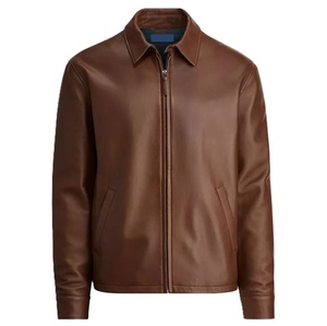 Chaqueta de Cuero Marrón para Hombre, Cuello Alto, Cierre de Cremallera, Estilo Casual, Corte Regular, Secado Rápido, Transpirable, Invierno - Product Image 1