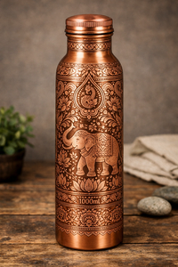 Copper <b>Water</b> <b>Bottle</b> Modern Floral Engraving <b>Large</b> Capacity Portable Travel Drinkware 1000ml Lid Included Office Use Indian - Product Image 6