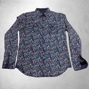 Wholesale Custom <b>Mens</b> <b>Navy</b> <b>Blue</b> Pink Floral All Over Print Long Sleeve <b>Shirt</b> Two Chest Flap Pockets <b>Shirt</b> Plain - Product Image 1