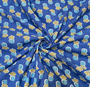 Royal Blue Floral Buti Hand Block Print Eco-Friendly Cotton <b>Fabric</b> Indian Sanganeri Girls Bags & Purses Material Wholesale Yard - Product Image 3