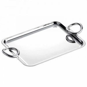 Plateau de service rectangulaire vintage en aluminium, finition argentée polie, plateau moderne en métal texturé pour la restauration et la décoration intérieure - Product Image 3