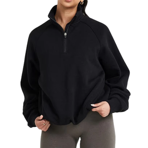 Latest Arrival Women's Organic Cotton Fleece Oversized Raglan Full Sleeved Quarter Mock Neck Zip Winter <b>Long</b> Front <b>Sweatshirts</b> - Product Image 3