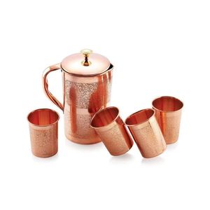 Ayurvedic Healing Luxury Pure Copper Water Pitcher Yoga Wellness Gift Handmade Smooth Sports <b>Storage</b> Jug with Cover - Product Image 4