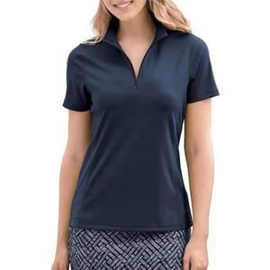 Women Vintage Short Sleeve <b>Zip</b> <b>up</b> for T Shirt Golf Activewear Spring Sports Casual Stylish Fashion Wear 100% Cotton Slim Fit - Product Image 3