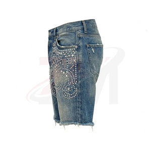 Fabricante Mayorista de Shorts de Mezclilla Lavada para Hombre con Pedrería, Shorts de Jean de Algodón Pesado, Moda Urbana, Producción Privada Personalizada - Product Image 3